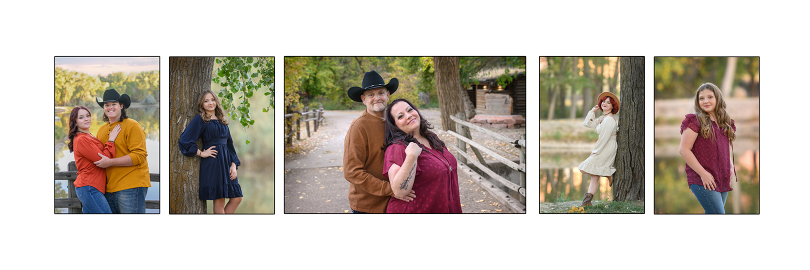 Family collage, fall Collage of outdoor family portraits in North Ogden Utah by La Bella Sole Photography, featuring parents, children, and couples in natural fall colors